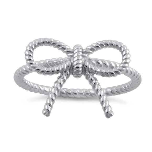 Twisted Elegance: Sterling Silver Rope Knot Bow Ring Size 8 New - Picture 2 of 4